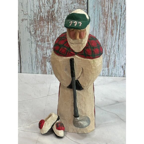 MacDonald Claus 1997 Carved Wood Scottish Golfer Figurine Scotland Signed Artist - Picture 6 of 10